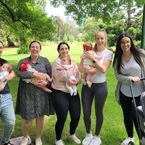 Virtual mothers group meeting in a park
