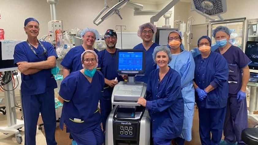 Professor Stricker and staff with the NanoKnife system. 